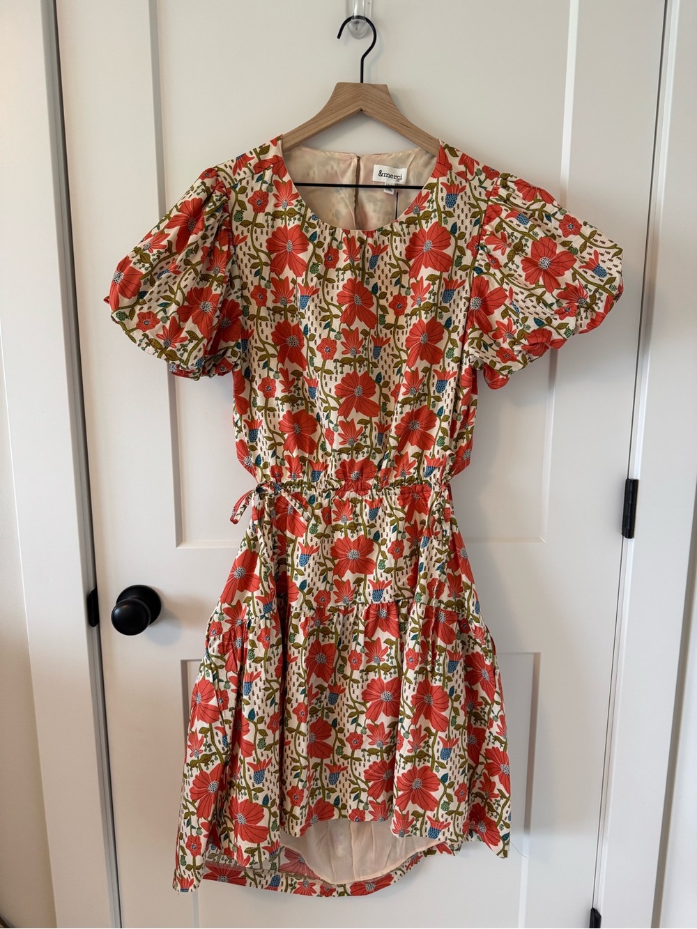 Floral Puff-Sleeve Cotton Dress in Coral Size 1X, NWT